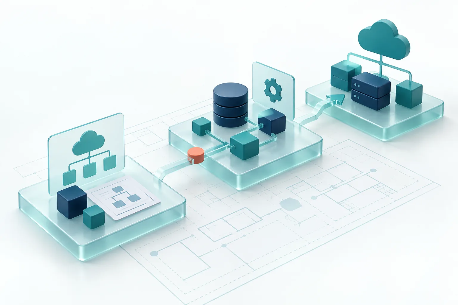 Three architecture stages connected by dependency paths and a checkpoint